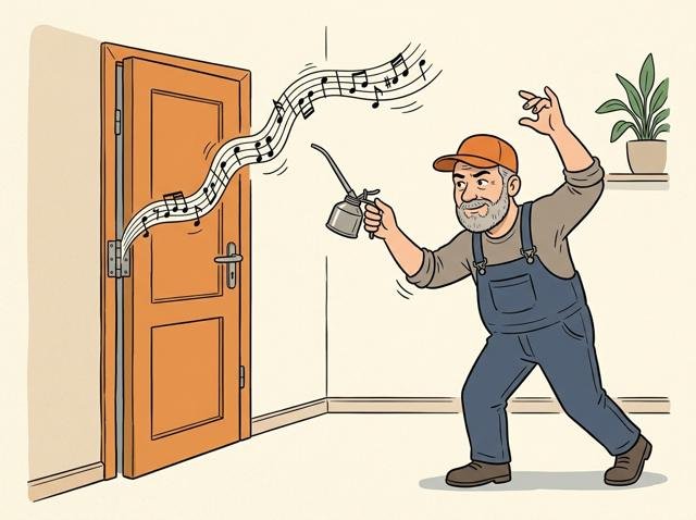 Quietschende Tür hat eine Notenzeile aus der Bandhülse aufsteigen lassen, und der Heimwerker nähert sich ihr mit dem Ölkännchen wie ein Dirigent mit dem Taktstock.