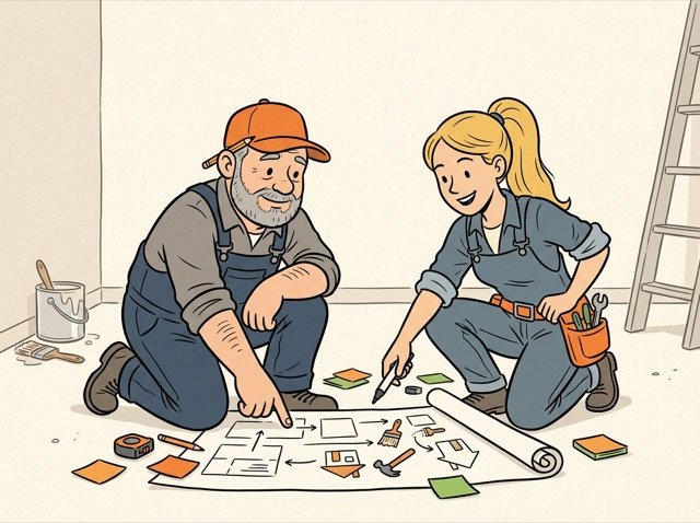 Cartoon zum Thema Reihenfolge einer Sanierung