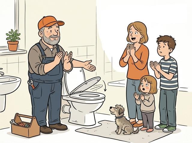 Ein frisch montierter WC-Deckel mit Absenkautomatik schließt sich so feierlich langsam, dass die ganze Familie davorsteht und applaudiert.